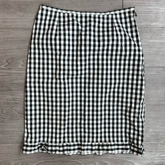 Etcetera Dresses & Skirts - Y2K Etcetera Black & White Check Gingham Knee Length Skirt Ruffle Hem Size 6